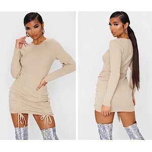PRETTYLITTLETHING Long Sleeve Ruched Knitted Dress